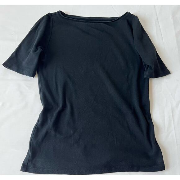 Ann Taylor Top boat neck short sleeve basic black blouse size small 100% Cotton - Picture 1 of 5